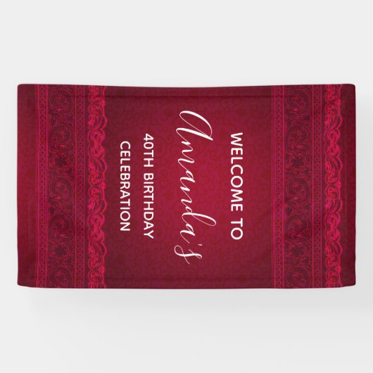 Elegante rode achtergrond Stijlvolle Verjaardag We Spandoek (Horizontaal)