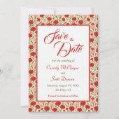 Elegante Rode Anjer Bloem Wedding Save the Date (Voorkant)