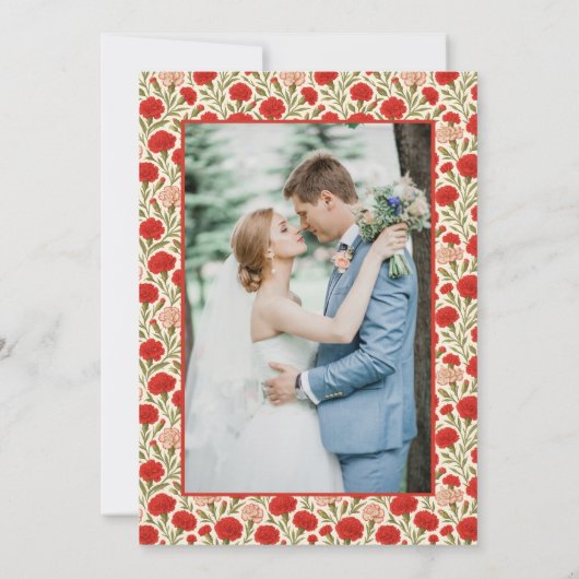 Elegante Rode Anjer Bloem Wedding Save the Date (Achterkant)