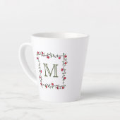 Elegante rode appelwijnstok zwart monogram Initiaa Latte Mok (Linkerhoek)