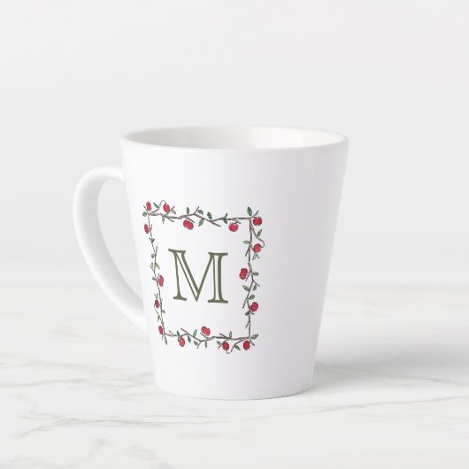 Elegante rode appelwijnstok zwart monogram Initiaa Latte Mok (Linkerhoek)