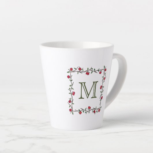 Elegante rode appelwijnstok zwart monogram Initiaa Latte Mok (Rechterhoek)