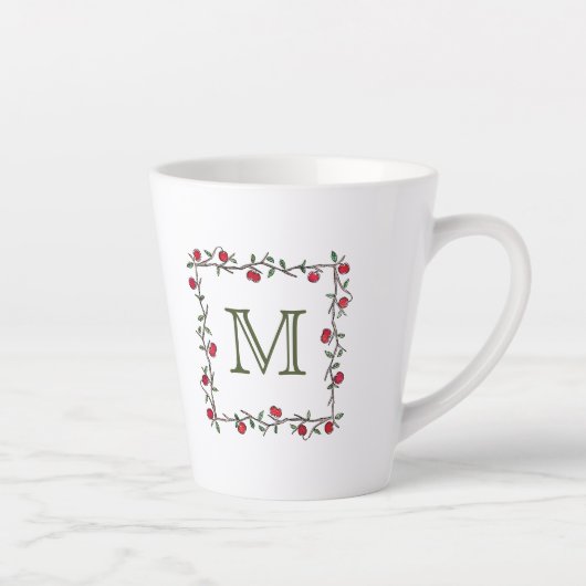 Elegante rode appelwijnstok zwart monogram Initiaa Latte Mok (Rechts)