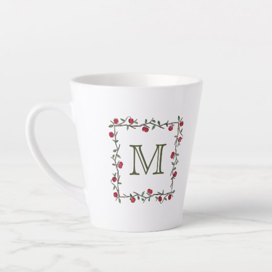 Elegante rode appelwijnstok zwart monogram Initiaa Latte Mok (Links)