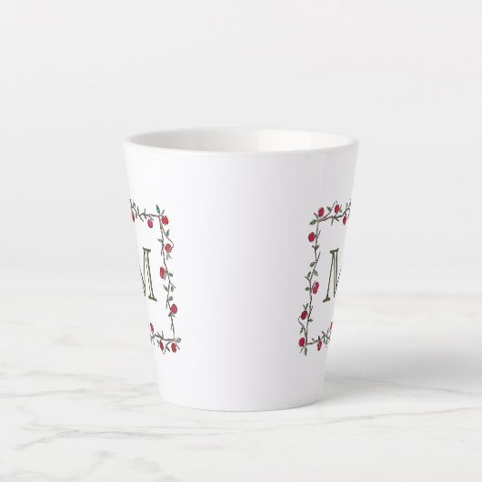 Elegante rode appelwijnstok zwart monogram Initiaa Latte Mok (Voorkant)
