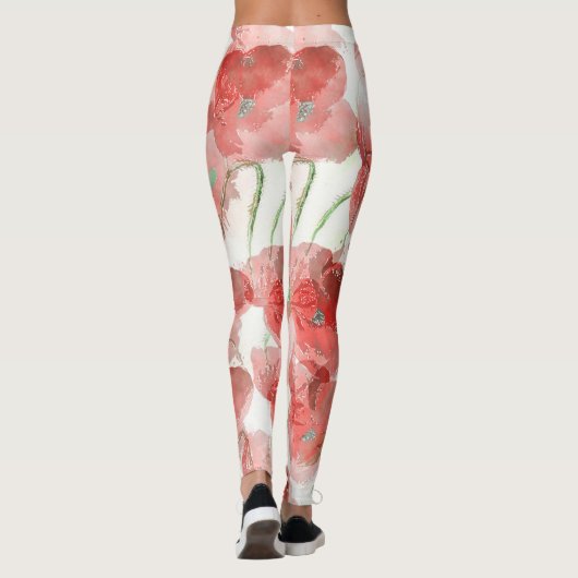 Elegante rode aquarel papavers illustratie leggings (Achterkant)