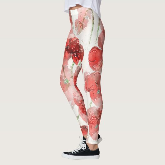 Elegante rode aquarel papavers illustratie leggings (Links)