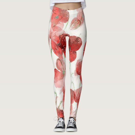Elegante rode aquarel papavers illustratie leggings (Voorkant)
