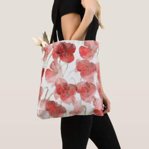 Elegante rode aquarel papavers illustratie tote bag