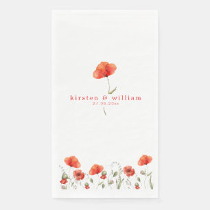 Elegante Rode Aquarel Papavers - Trouwen Servet