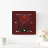 Elegante rode art deco vierkante klok (Huis)