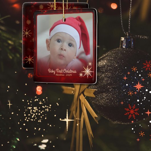 Elegante rode Baby eerste kerstfoto Keramisch Ornament