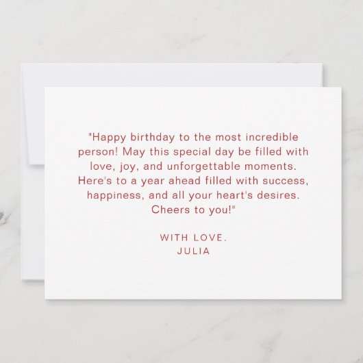 Elegante rode ballonnen Modern Script Happy Birthd Kaart (Achterkant)