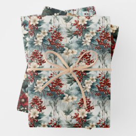 Elegante rode bessen & bloemen botanische kerst inpakpapier vel