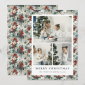 Elegante rode bessen en bloemen botanische kerst feestdagenkaart (Voorkant / Achterkant)