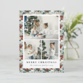 Elegante rode bessen en bloemen botanische kerst feestdagenkaart (Staand voorkant)