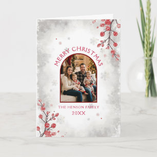 Elegante Rode Bessen Familie Foto Kerstmis Feestdagen Kaart