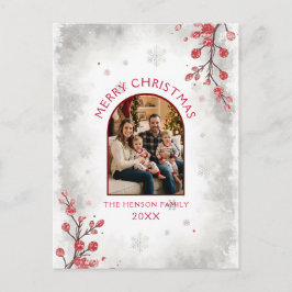 Elegante Rode Bessen Familie Foto Kerstmis  Feestdagenkaart