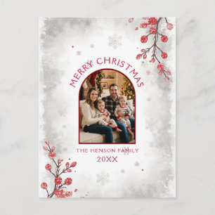 Elegante Rode Bessen Familie Foto Kerstmis  Feestdagenkaart