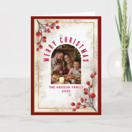 Elegante Rode Bessen Familie Foto Kerstvakantie Feestdagen Kaart