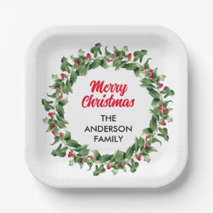 Elegante rode bessen familie kerst papieren bordje