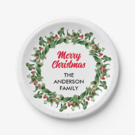 Elegante rode bessen familie kerst papieren bordje