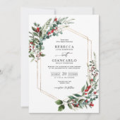 Elegante rode bessen groen kerstbruiloft kaart (Voorkant)