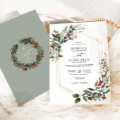 Elegante rode bessen groen kerstbruiloft kaart