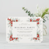 Elegante Rode Bessen Kerstvakantie Feest Kaart (Staand voorkant)