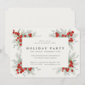 Elegante Rode Bessen Kerstvakantie Feest Kaart (Voorkant / Achterkant)