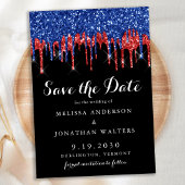Elegante Rode Blauwe Glitter Druppels Patriottisch Save The Date