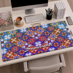 Elegante rode blauwe paarse Mexicaanse Talavera-te Bureaumat