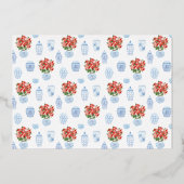 Elegante Rode Blauwe Poinsettia Familie Foto Goud Folie Feestdagenkaart (Achterkant)