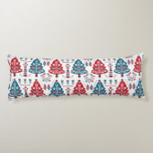 Elegante Rode Blauwe Scandinavische Kerstboom Lichaamskussen (Achterkant)