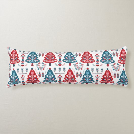 Elegante Rode Blauwe Scandinavische Kerstboom Lichaamskussen (Voorkant)