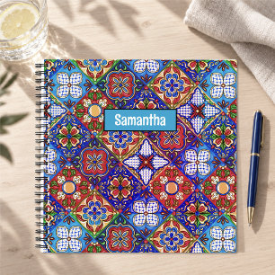 Elegante rode blauwe Talavera-tegel Mexicaanse kun Notitieboek