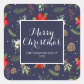 Elegante rode bloei bessen feestelijke patroon vierkante sticker (Voorkant)