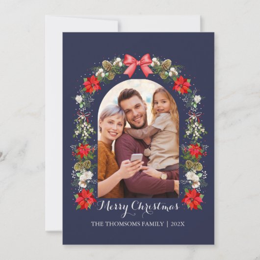 Elegante rode bloei bessen lint feestelijk feestdagenkaart (Voorkant)