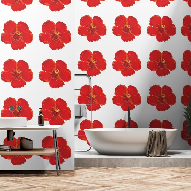 Elegante Rode Bloem Behang (Badkamer)