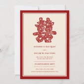 Elegante Rode Bloem Dubbel Geluk Foto Chinese Save The Date (Voorkant)