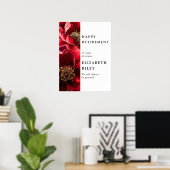 Elegante rode bloem Happy Retirement Welkomstbord Poster (Thuiskantoor)