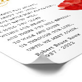 Elegante Rode Bloem Herdenking Rouwdicht Bord Poster (Hoek)