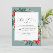 Elegante rode bloem met groen kerstfeest kaart (Staand voorkant)