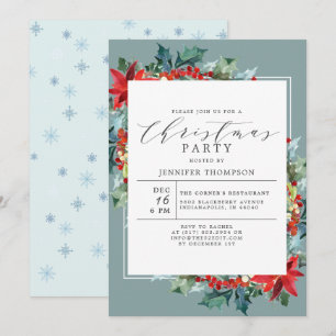 Elegante rode bloem met groen kerstfeest kaart
