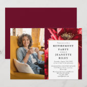 Elegante rode bloem pensioen partij foto kaart (Voorkant / Achterkant)