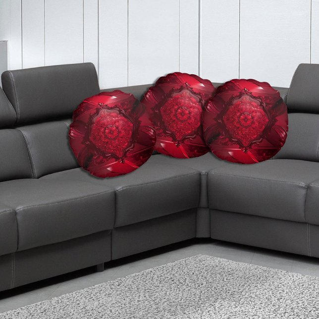 Elegante Rode Bloem Rond Kussen (Creator heeft geüpload)
