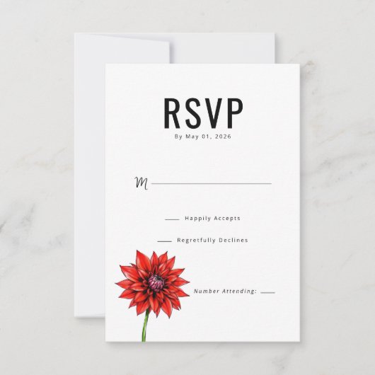 Elegante Rode Bloem RSVP Kaartje (Voorkant)