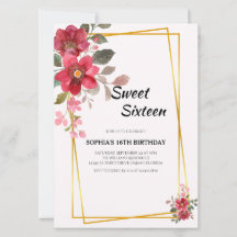 Elegante rode bloem Sweet Sixteen Gold Lijst