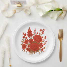 Elegante rode bloemboeket met romantische rozen  papieren bordje