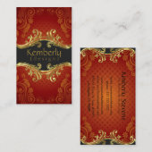 Elegante rode bloemdamast met gouden Lijst Visitekaartje (Voorkant / Achterkant)